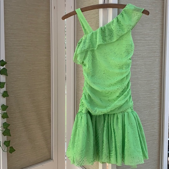 IZ Beyer Girl Dress, Formal Green Sparkle Dress, One Shoulder Party Dress - Picture 10 of 10